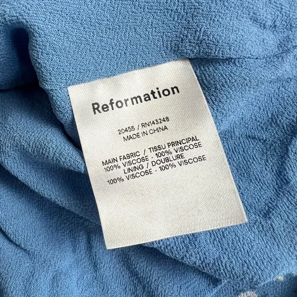 Reformation Elle Dress Blue Floral Smocked Mini Square Neck Puff Sleeve Size 8 - Picture 7 of 9